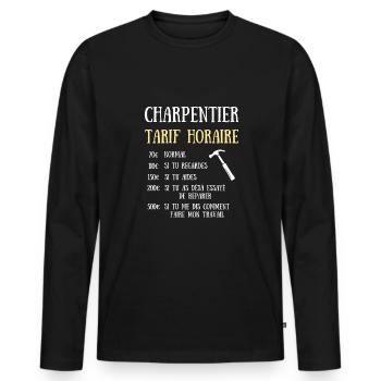 tarif horaire charpentier homme humour charpente - T-shirt manches longues Premium bio Homme - noir - Devant - Nico (187cm)