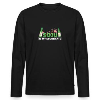 Soju Is My Seoulmate Funny Korean Liquor Drink - Men's Premium Organic Long Sleeve Shirt - black - Front - Nico (187cm)