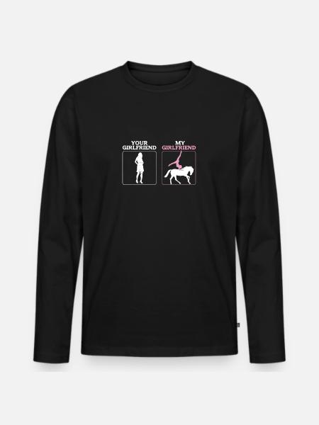 Your Girlfriend My Girlfriend Funny Horse - Men's Premium Organic Long Sleeve Shirt - black