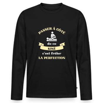 perfection kiné homme humour kinésithérapeute - T-shirt manches longues Premium bio Homme - noir - Devant - Nico (187cm)