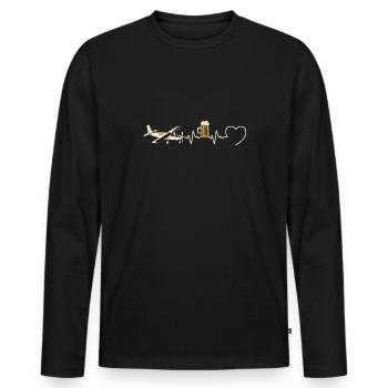 plane beer man humorous ULM heartbeat - Men's Premium Organic Long Sleeve Shirt - black - Front - Nico (187cm)