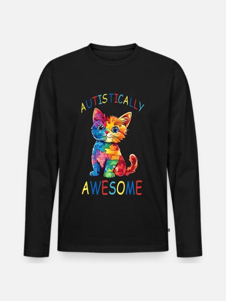 Autistically Awesome Autism Cat - Men's Premium Organic Long Sleeve Shirt - black