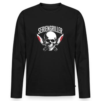 Skull Seriengriller mit gekreuzten Grillmessern - Männer Premium Bio Langarmshirt - Schwarz - Vorne - Nico (187cm)
