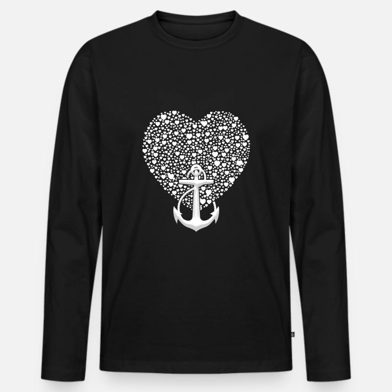 Anker Mit Herz Küste Seefahrt - Männer Premium Bio Langarmshirt - Schwarz