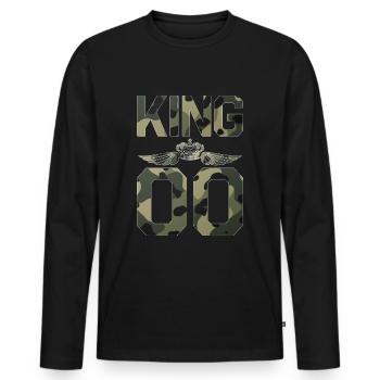 King - Queen Gift Gift Idea - Men's Premium Organic Long Sleeve Shirt - black - Front - Nico (187cm)