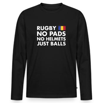 Rugby Pas de coussinets pas de casques juste des ballons Roumanie Rugby - T-shirt manches longues Premium bio Homme - noir - Devant - Nico (187cm)
