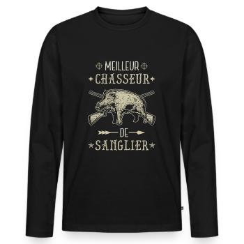 meilleur chasseur de sanglier chasse vintage - T-shirt manches longues Premium bio Homme - noir - Devant - Nico (187cm)