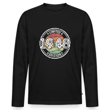Né en 1948 75e anniversaire - T-shirt manches longues Premium bio Homme - noir - Devant - Nico (187cm)