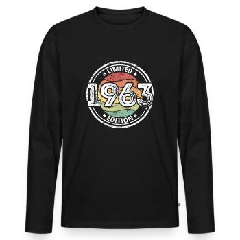 Né en 1963 60e anniversaire - T-shirt manches longues Premium bio Homme - noir - Devant - Nico (187cm)