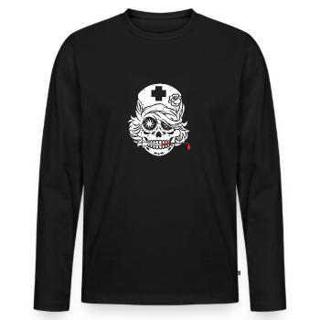 Lustiges Totenkopf Krankenschwester Design - Männer Premium Bio Langarmshirt - Schwarz - Vorne - Nico (187cm)