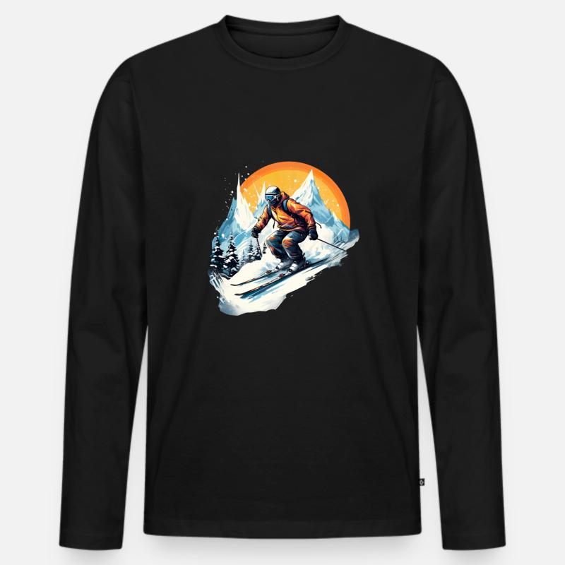 Skifahren Winterspaß - Männer Premium Bio Langarmshirt - Schwarz