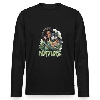 Natur Wolf Eule Schildkröte Frau für - Männer Premium Bio Langarmshirt - Schwarz - Vorne - Nico (187cm)