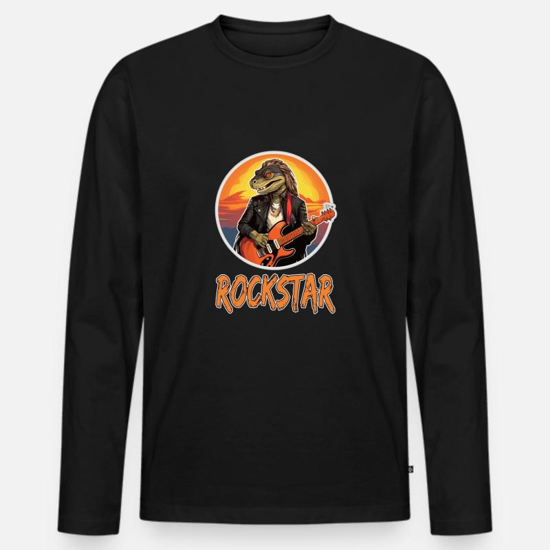 Reptil-Musiker mit E-Gitarre - Männer Premium Bio Langarmshirt - Schwarz
