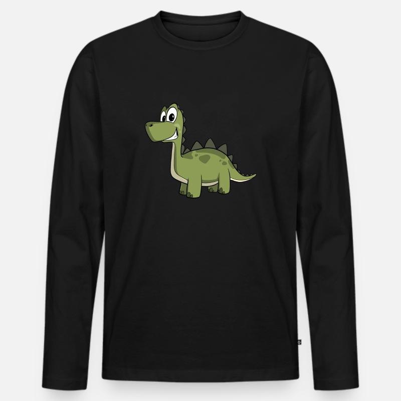 Niedlicher Cartoon Dinosaurier - Männer Premium Bio Langarmshirt - Schwarz