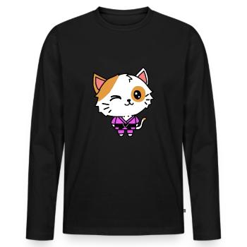 Kawaii Cat in BJJ Uniform - Jiu Jitsu Fighter - Men's Premium Organic Long Sleeve Shirt - black - Front - Nico (187cm)