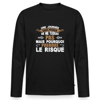 idee cadeau homme, peche, pecheur, humour pecher - T-shirt manches longues Premium bio Homme - noir - Devant - Nico (187cm)