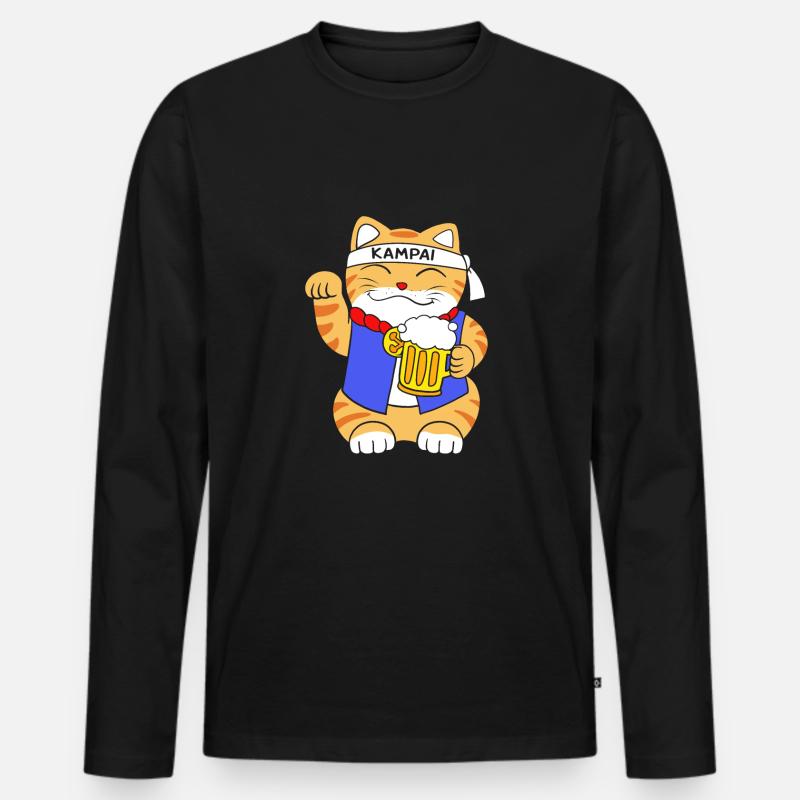 Maneki Neko Japan Glücksbringer - Männer Premium Bio Langarmshirt - Schwarz