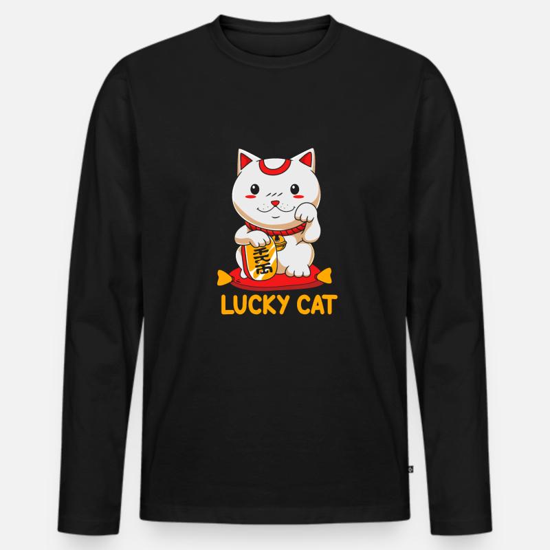 Maneki Neko Japan Glücksbringer - Männer Premium Bio Langarmshirt - Schwarz