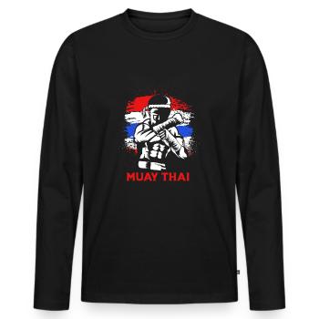 Boxe Muay Thai - T-shirt manches longues Premium bio Homme - noir - Devant - Nico (187cm)