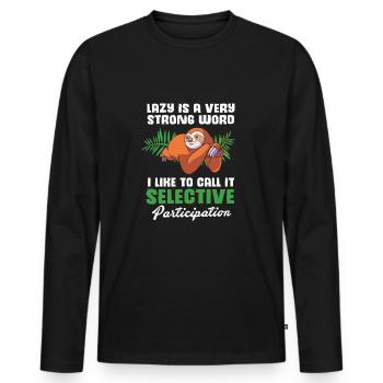 Sloth, laziness, lazy, morning grouch - Men's Premium Organic Long Sleeve Shirt - black - Front - Nico (187cm)
