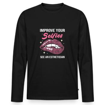 Maquillage esthéticienne - T-shirt manches longues Premium bio Homme - noir - Devant - Nico (187cm)