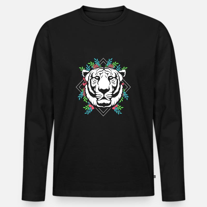 Weißer Tiger - Männer Premium Bio Langarmshirt - Schwarz