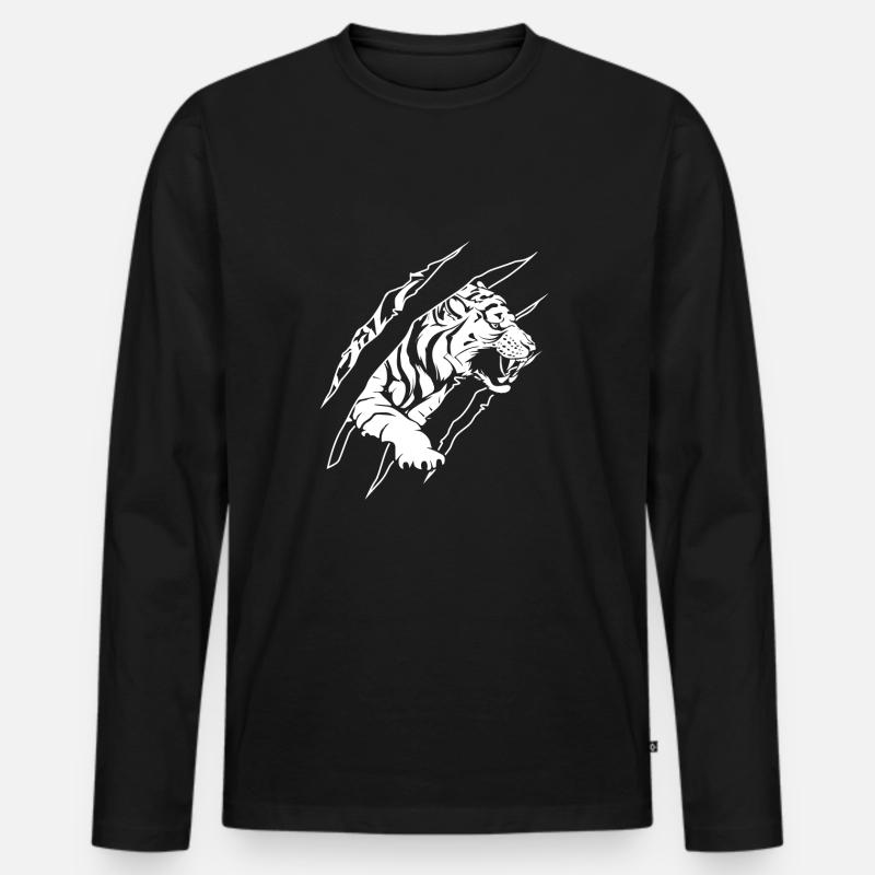 Weißer Tiger - Männer Premium Bio Langarmshirt - Schwarz