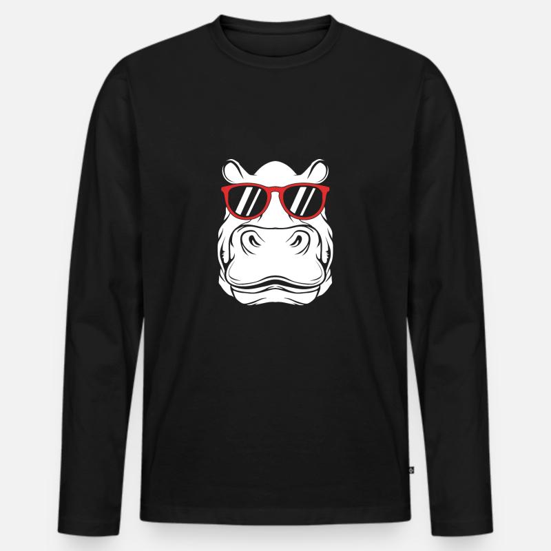 Nilpferd - Männer Premium Bio Langarmshirt - Schwarz