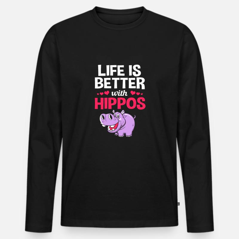 Nilpferd - Männer Premium Bio Langarmshirt - Schwarz