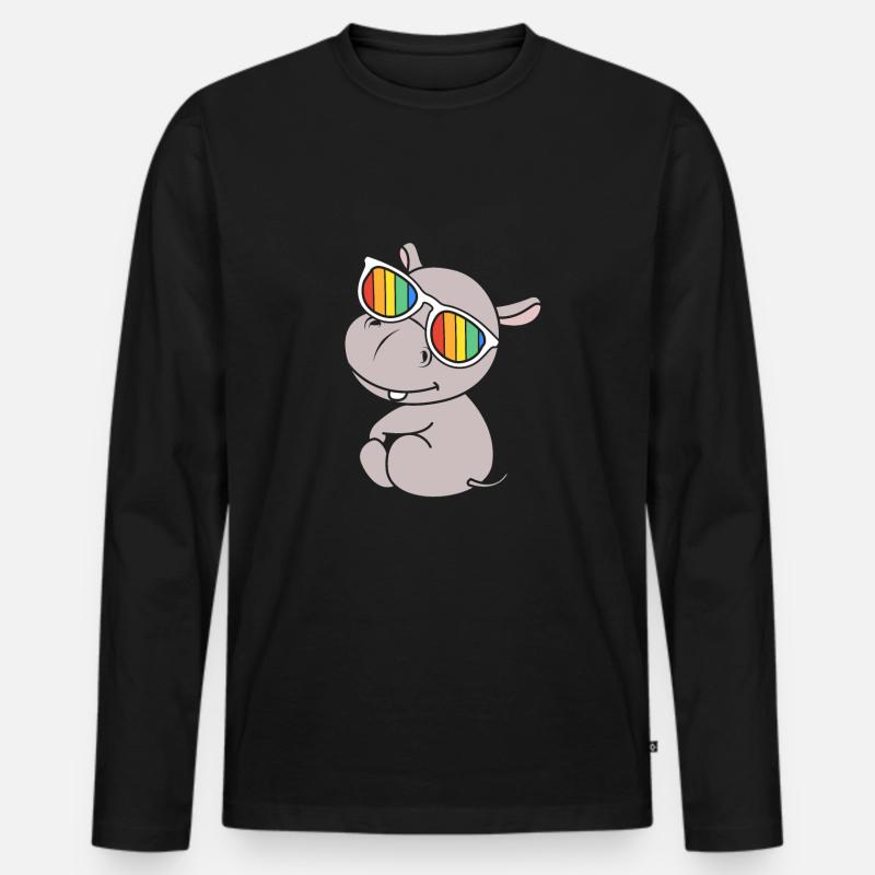 Nilpferd - Männer Premium Bio Langarmshirt - Schwarz