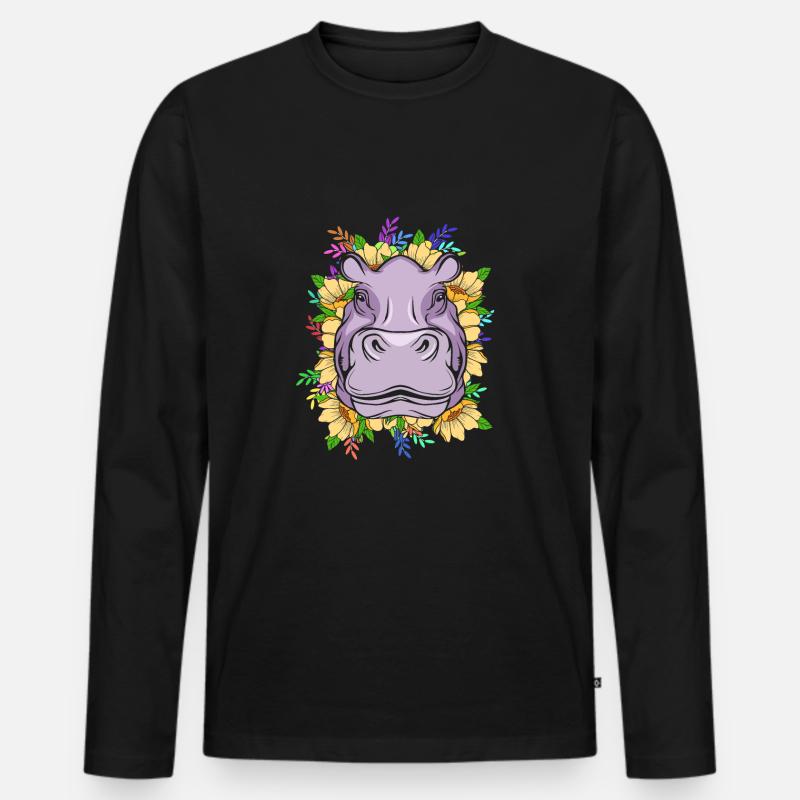 Nilpferd - Männer Premium Bio Langarmshirt - Schwarz