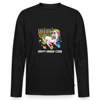 Hanoucca - T-shirt manches longues Premium bio Homme - noir - Devant - Nico (187cm)