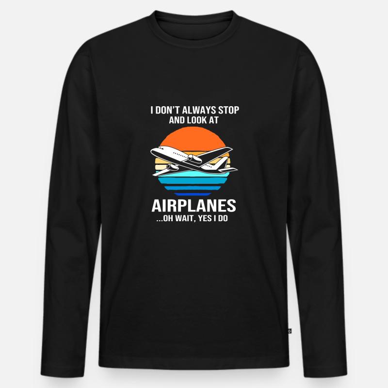 Pilot Flugzeug - Männer Premium Bio Langarmshirt - Schwarz