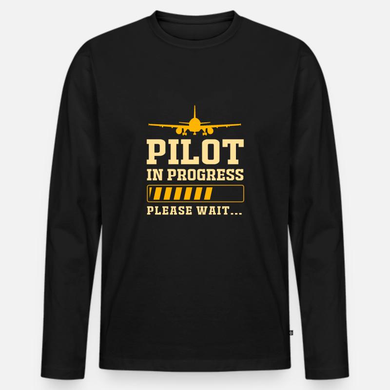 Pilot Flugzeug - Männer Premium Bio Langarmshirt - Schwarz