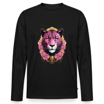 Un léopard en rose, noir et or - T-shirt manches longues Premium bio Homme - noir - Devant - Nico (187cm)