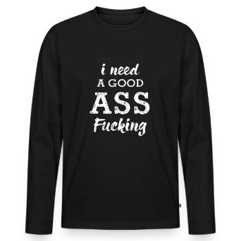 Anal sex T-shirt - Men's Premium Organic Long Sleeve Shirt - black - Front - Nico (187cm)