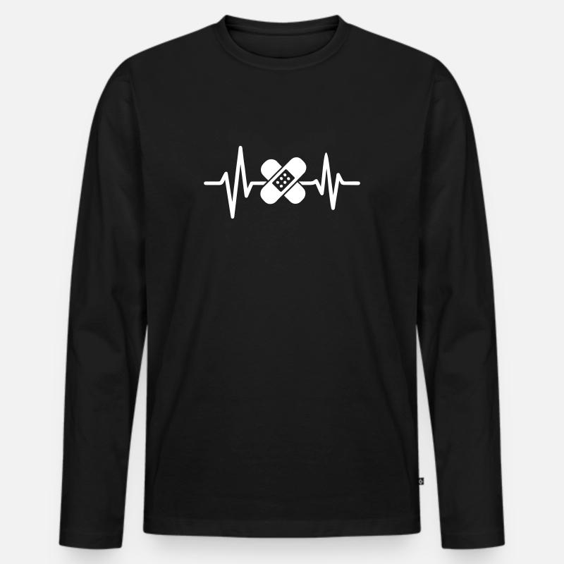Herzschlag in der Pflege - Männer Premium Bio Langarmshirt - Schwarz