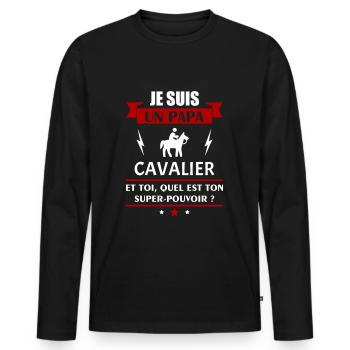 Papa cavalier super pouvoir, fête des pères, noël - T-shirt manches longues Premium bio Homme - noir - Devant - Nico (187cm)