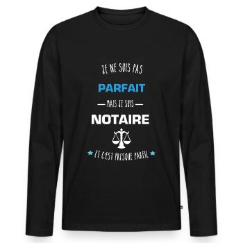 Pas parfait notaire - loi - T-shirt manches longues Premium bio Homme - noir - Devant - Nico (187cm)
