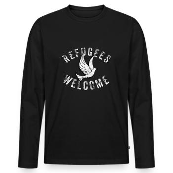 Refugees Welcome Peace Dove Distress - Men's Premium Organic Long Sleeve Shirt - black - Front - Nico (187cm)