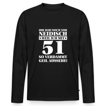 51. Geburtstag Lustiger Spruch Geschenk - Männer Premium Bio Langarmshirt - Schwarz - Vorne - Nico (187cm)
