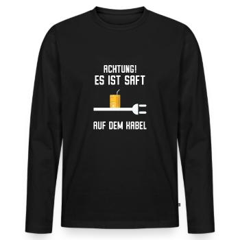 Saft auf Kabel | Elektriker - Männer Premium Bio Langarmshirt - Schwarz - Vorne - Nico (187cm)
