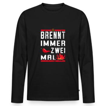 Brennt zwei mal | Chili - Männer Premium Bio Langarmshirt - Schwarz - Vorne - Nico (187cm)