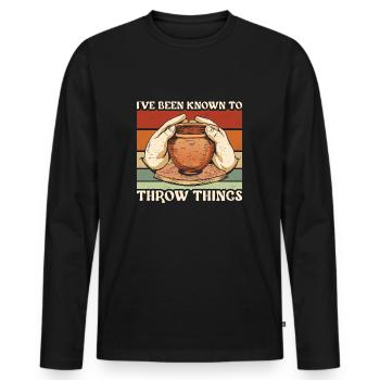 Poterie J’ai été connu pour jeter des choses Céramique - T-shirt manches longues Premium bio Homme - noir - Devant - Nico (187cm)