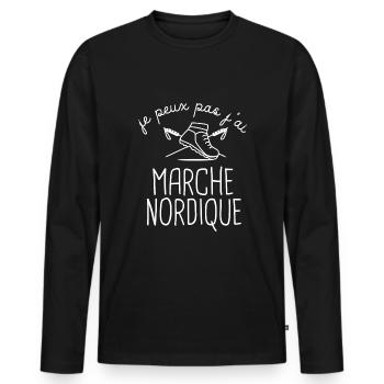 Randonnée Marche nordique randonneur marcher - T-shirt manches longues Premium bio Homme - noir - Devant - Nico (187cm)