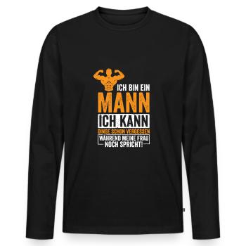 Ich bin ein Mann ich kann dinge vergessen - Männer Premium Bio Langarmshirt - Schwarz - Vorne - Nico (187cm)