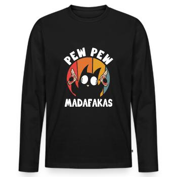 Pew Pew Funny Cat - Männer Premium Bio Langarmshirt - Schwarz - Vorne - Nico (187cm)
