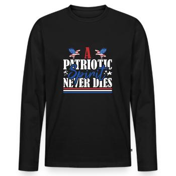 Veteran US Flag A Patriotic Spirit Never Dies - Men's Premium Organic Long Sleeve Shirt - black - Front - Nico (187cm)