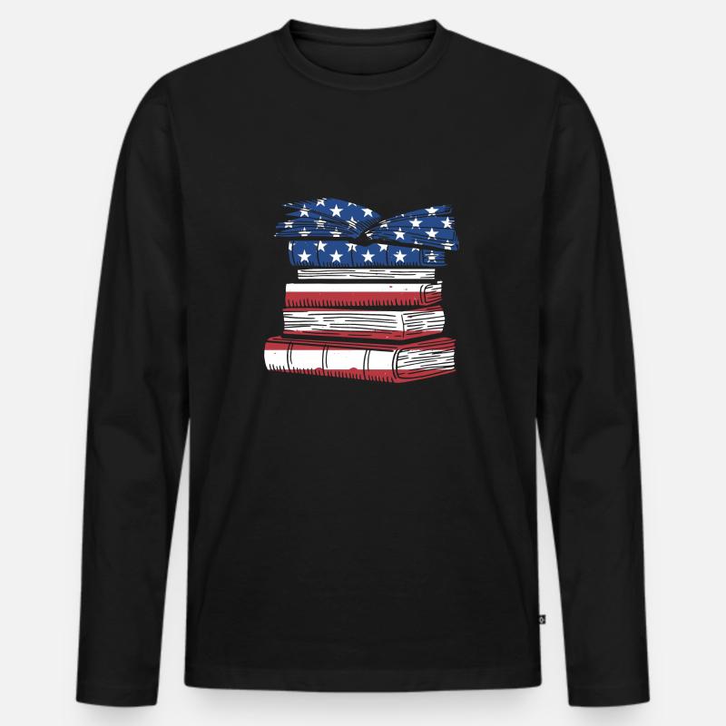 Reader Us Flag Reading - Men's Premium Organic Long Sleeve Shirt - black