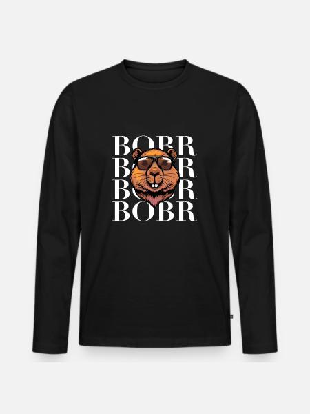 Bober Bóbr cooler Biber mit Sonnenbrille Viral Hit - Männer Premium Bio Langarmshirt - Schwarz